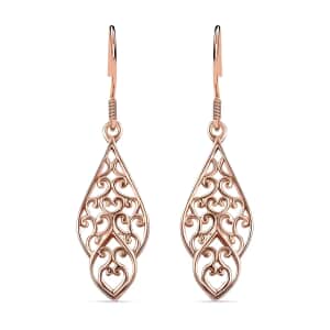 Openwork Dangle Earrings In 14K Rose Gold Plated Sterling Silver, Silver Drop Earrings For Women