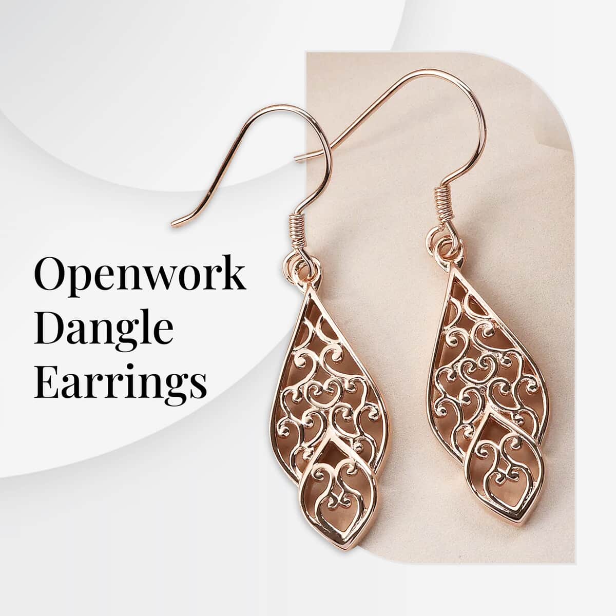 Openwork Dangle Earrings In 14K Rose Gold Plated Sterling Silver, Silver Drop Earrings For Women image number 2