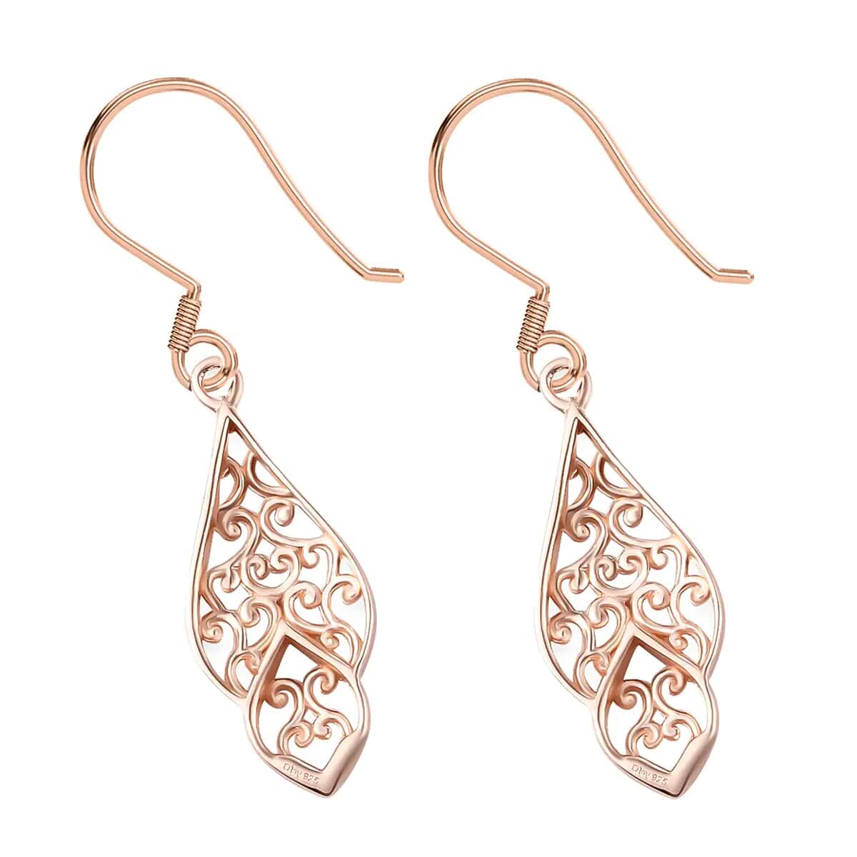 Openwork Dangle Earrings In 14K Rose Gold Plated Sterling Silver, Silver Drop Earrings For Women image number 5