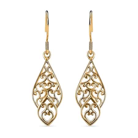 Openwork Dangle Earrings In 14K Yellow Gold Plated Sterling Silver, Silver Drop Earrings For Women image number 0