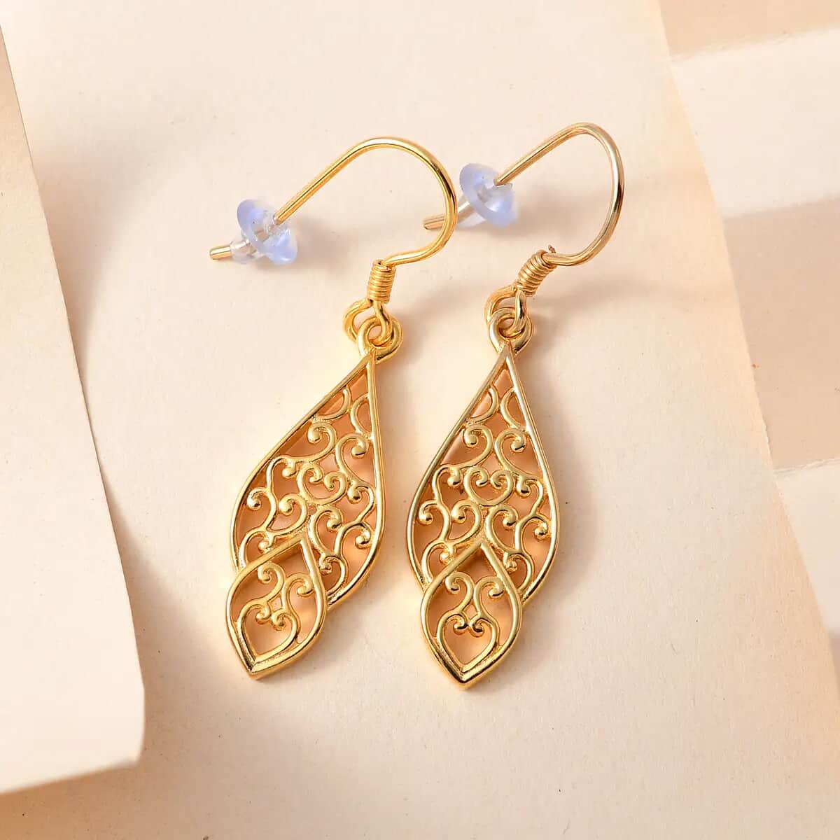 Openwork Dangle Earrings In 14K Yellow Gold Plated Sterling Silver, Silver  Drop Earrings For Women