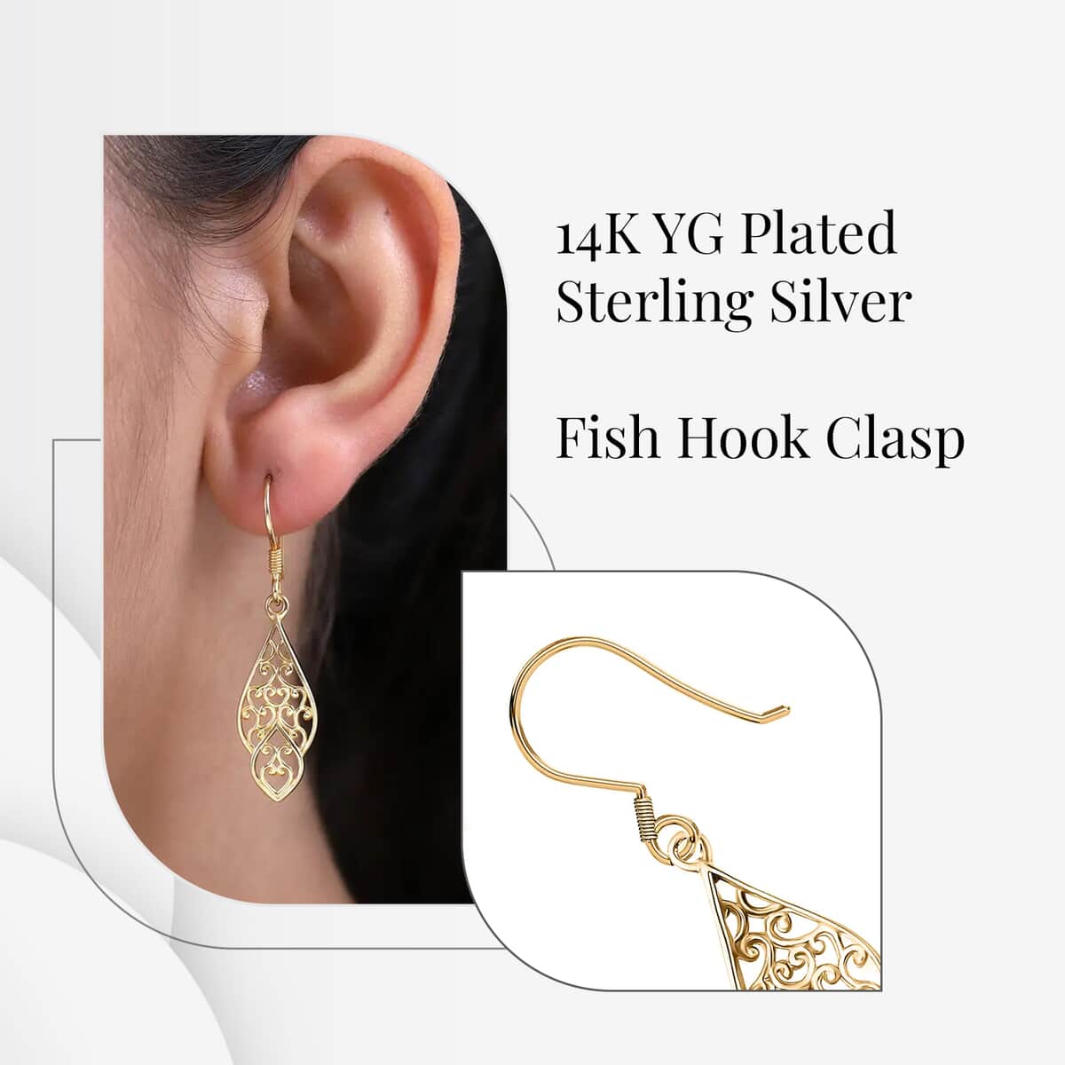 Buy Openwork Dangle Earrings In 14K Yellow Gold Plated Sterling