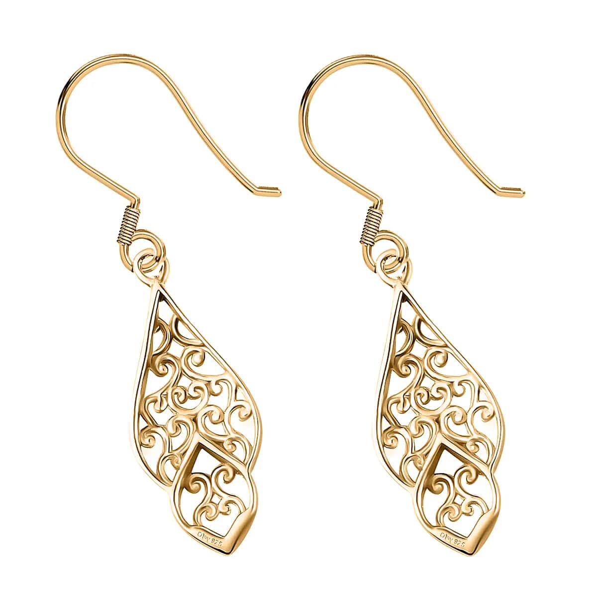 Openwork Dangle Earrings In 14K Yellow Gold Plated Sterling Silver, Silver Drop Earrings For Women image number 5