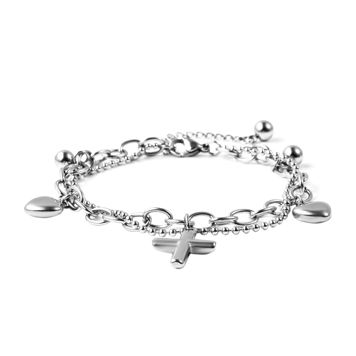 Heart, Cross Charm Bracelet (7.50-9In) in Stainless Steel  image number 2