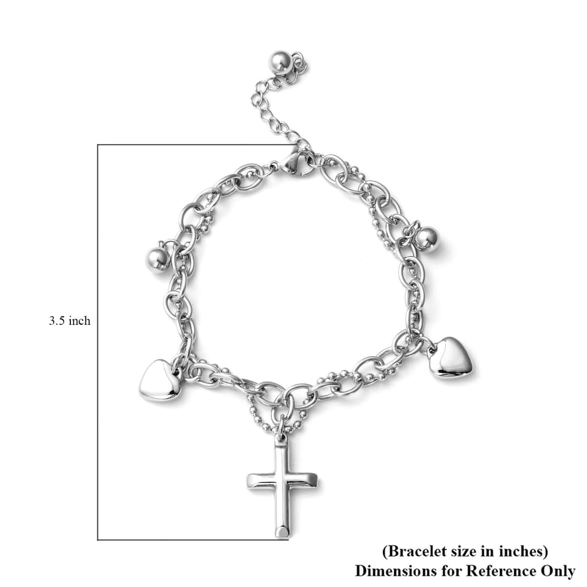 Heart, Cross Charm Bracelet (7.50-9In) in Stainless Steel  image number 4