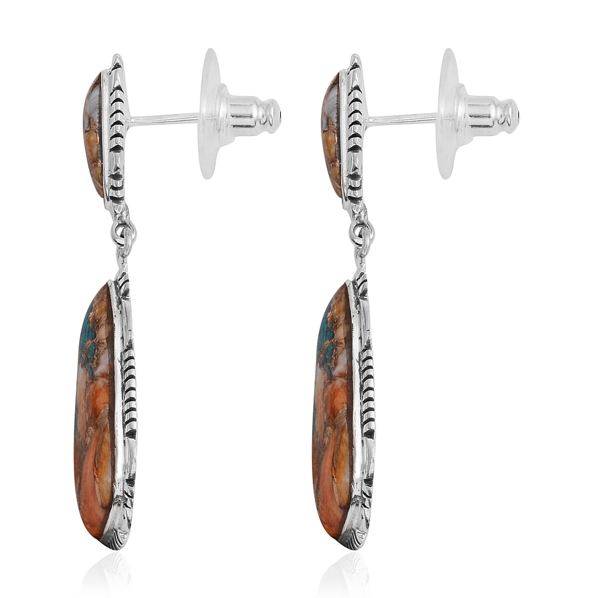 Santa Fe Style Spiny Turquoise Earrings in Sterling Silver 8.50 ctw