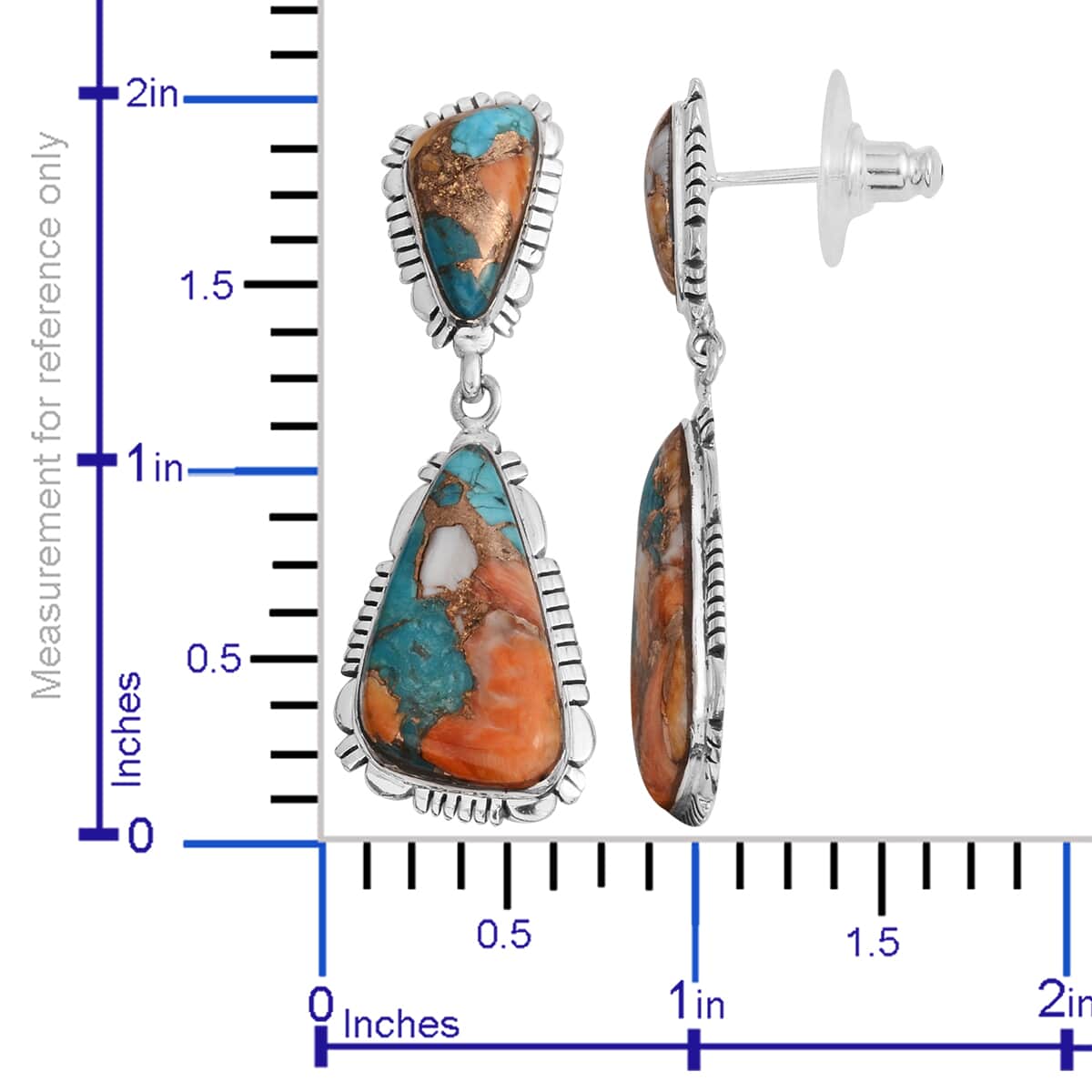 SANTA FE Style Spiny Turquoise Earrings in Sterling Silver 8.50 ctw image number 3