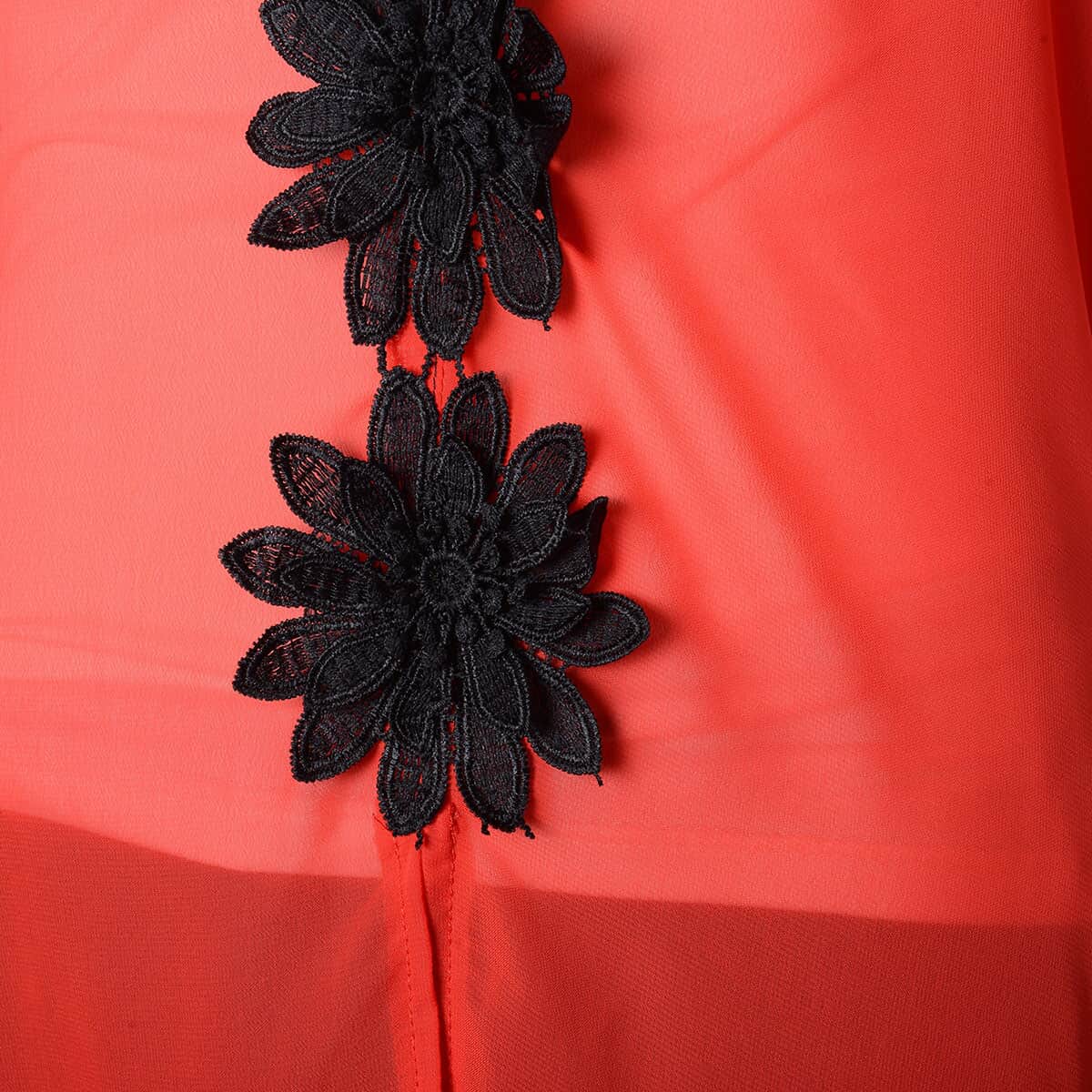 Red Sheer Poncho with Floral Lace Neckline (Polyester) image number 3
