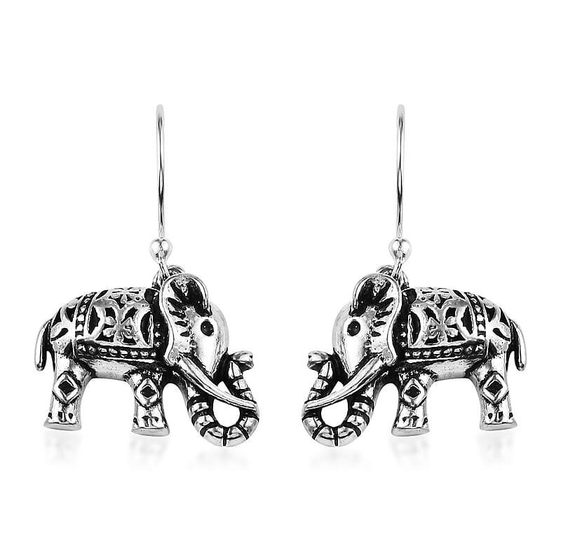 Elephant Earrings in Sterling Silver, Silver Dangle Earrings