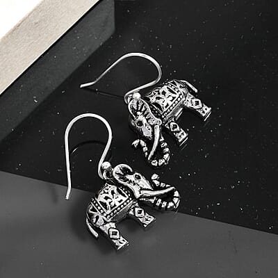 Elephant Earrings in Sterling Silver, Silver Dangle Earrings