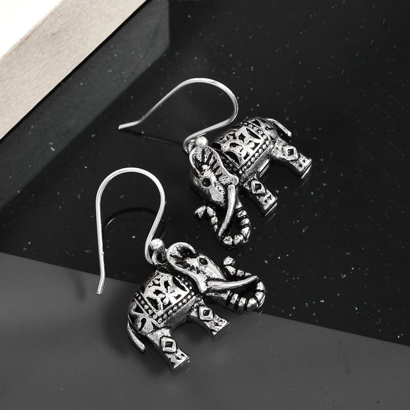 Elephant Earrings in Sterling Silver, Silver Dangle Earrings