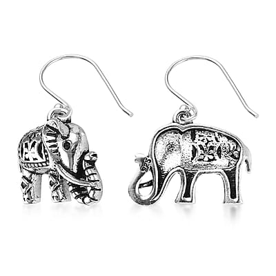 Elephant Earrings in Sterling Silver, Silver Dangle Earrings