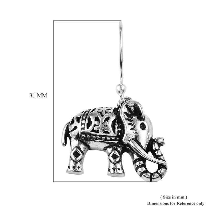 Elephant Earrings in Sterling Silver, Silver Dangle Earrings