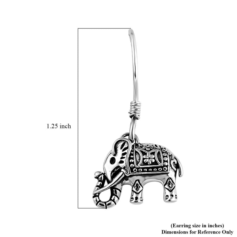 Elephant Earrings in Sterling Silver, Silver Dangle Earrings