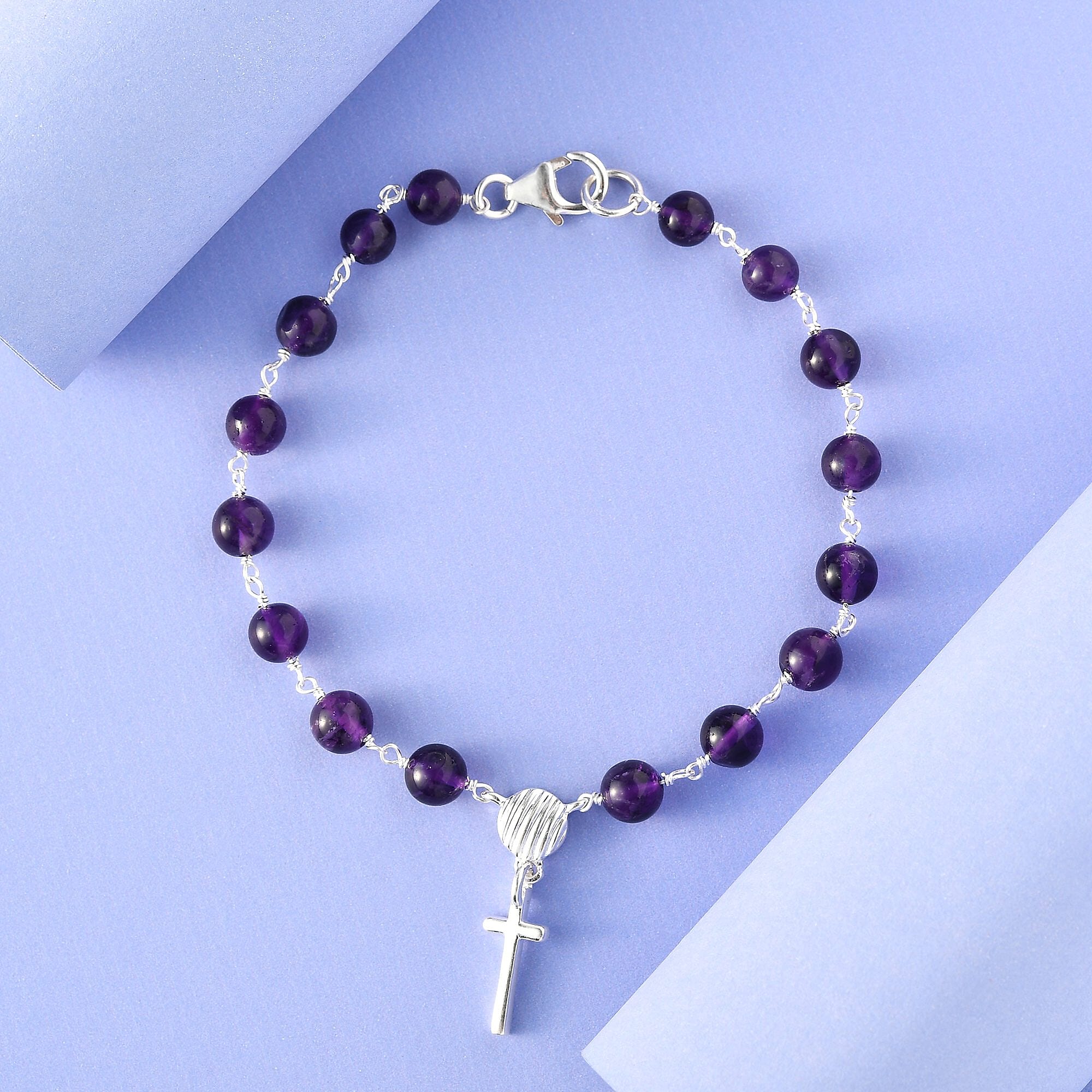 Amethyst Cross Charm Bracelet in Sterling Silver (7.25 In) 24.00 ctw