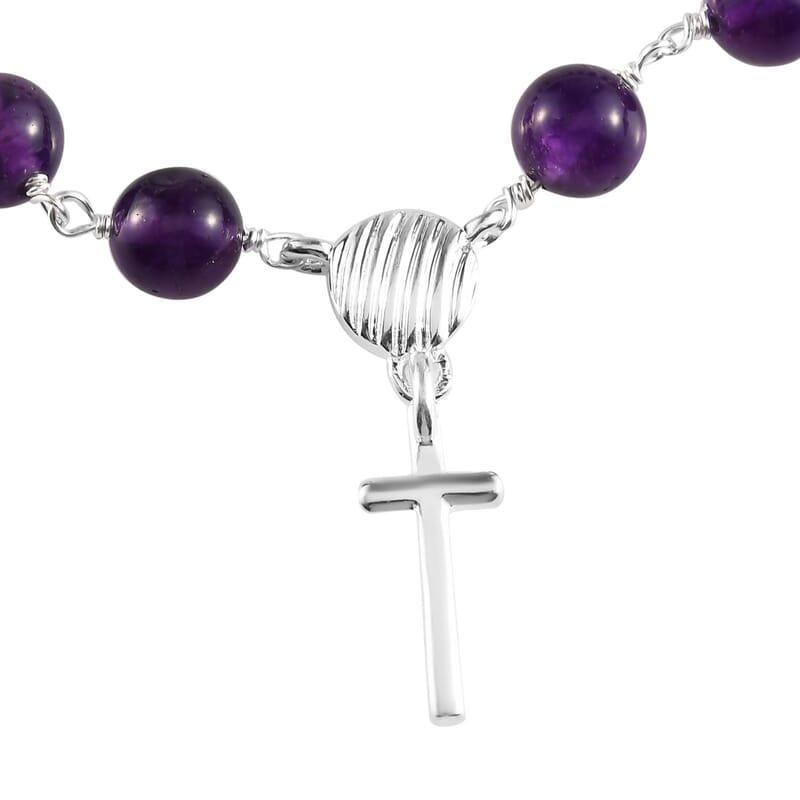 Amethyst Cross Charm Bracelet in Sterling Silver (7.25 In) 24.00 ctw