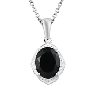 Thai Black Spinel Pendant in Sterling Silver with Stainless Steel Necklace 20 Inches 3.35 ctw