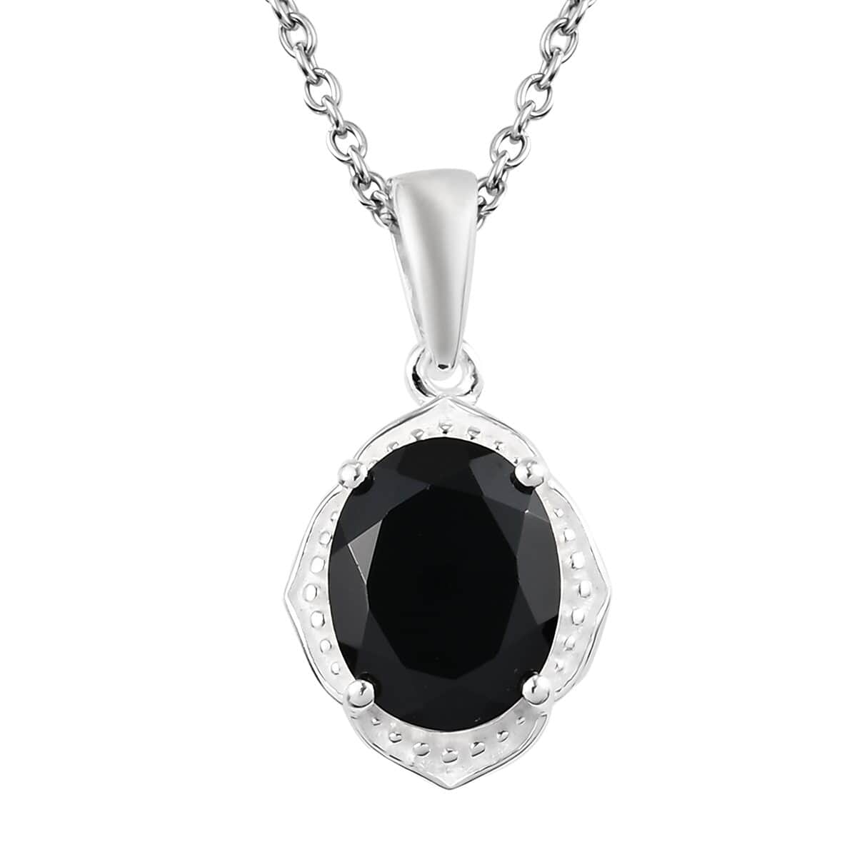 Thai Black Spinel Pendant in Sterling Silver with Stainless Steel Necklace 20 Inches 3.35 ctw image number 0