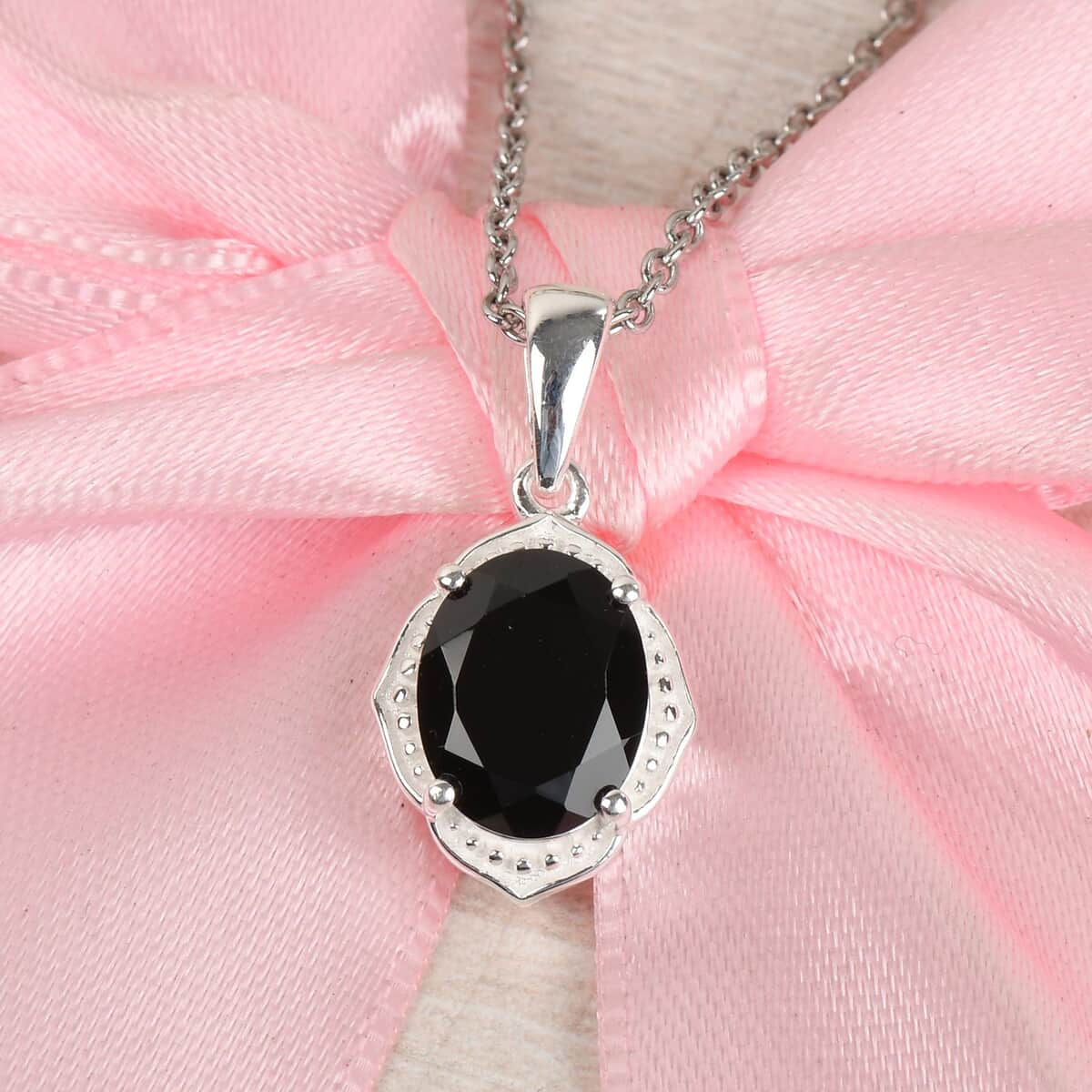 Thai Black Spinel Pendant in Sterling Silver with Stainless Steel Necklace 20 Inches 3.35 ctw image number 1