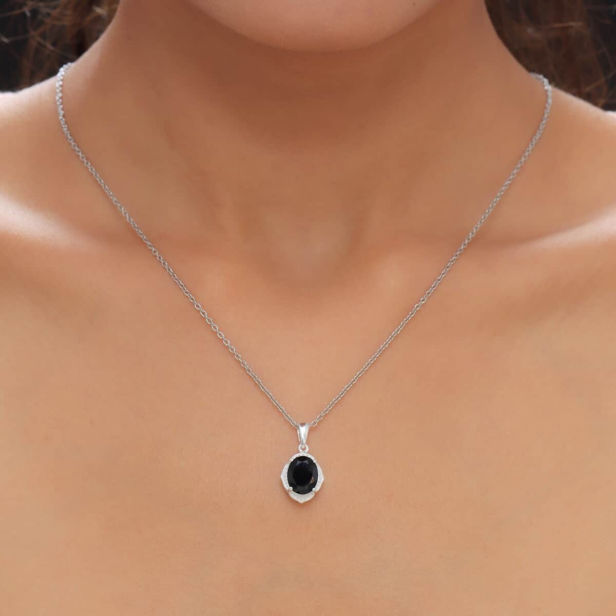 Thai Black Spinel Pendant in Sterling Silver with Stainless Steel Necklace 20 Inches 3.35 ctw image number 3