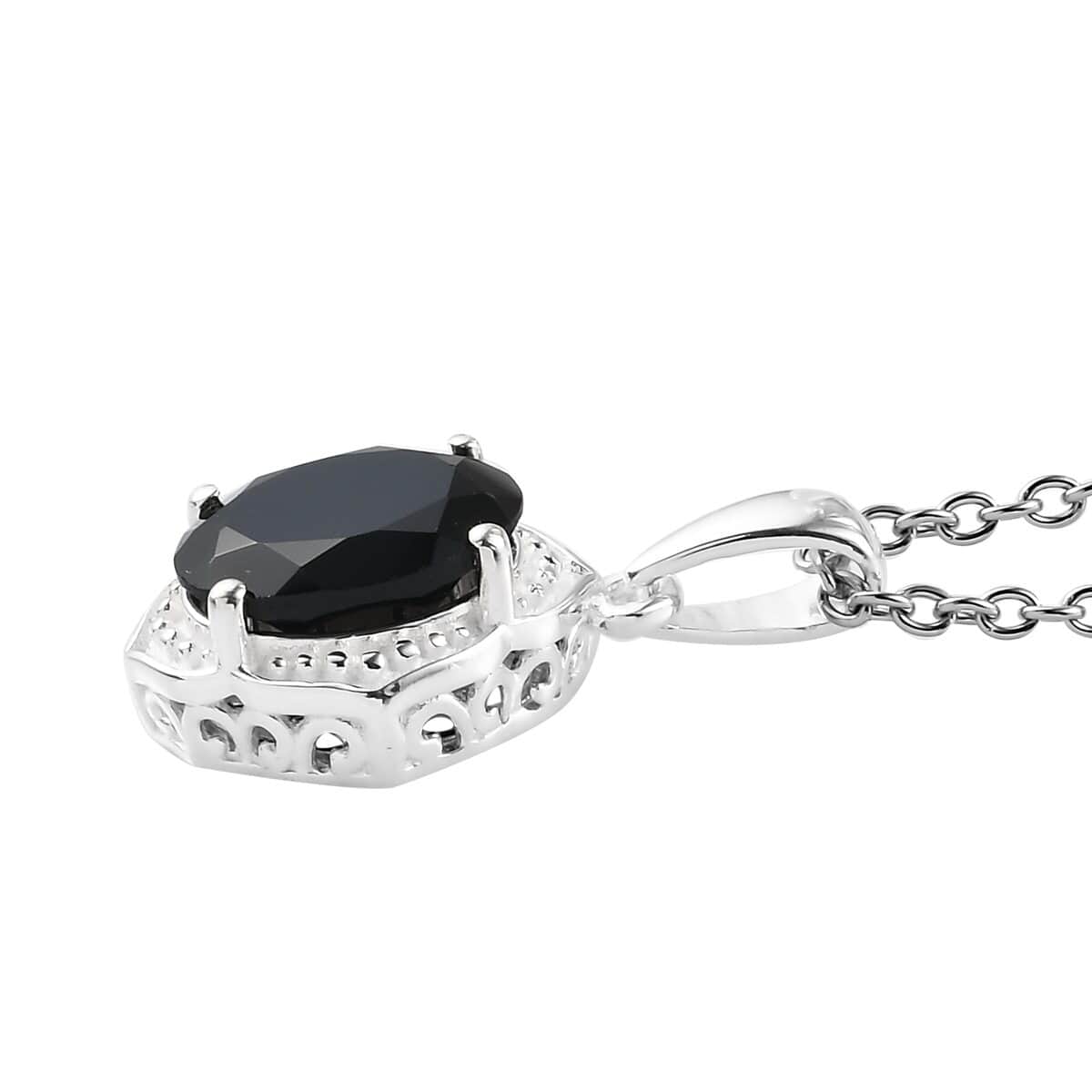Thai Black Spinel Pendant in Sterling Silver with Stainless Steel Necklace 20 Inches 3.35 ctw image number 4
