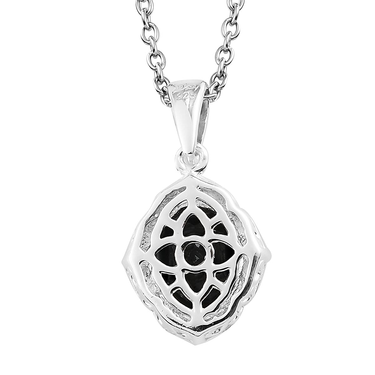 Thai Black Spinel 3.35 ctw Pendant in Sterling Silver with Stainless Steel Necklace 20 Inches 