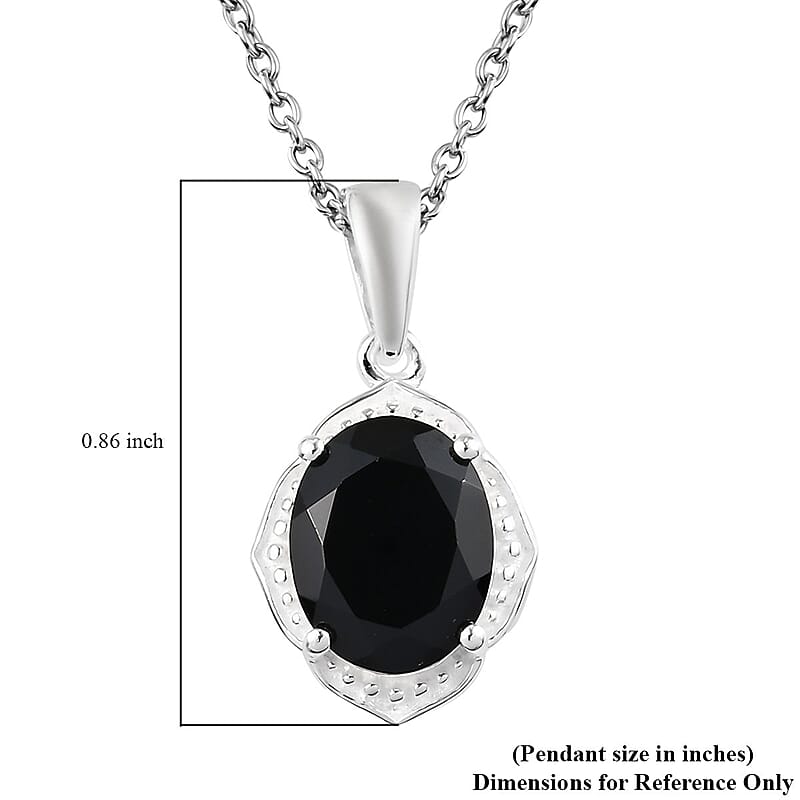Thai Black Spinel 3.35 ctw Pendant in Sterling Silver with Stainless Steel Necklace 20 Inches 