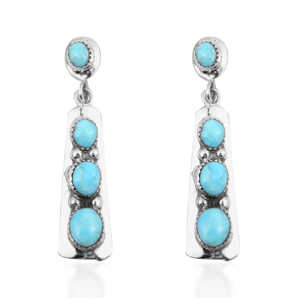 Santa Fe Style Kingman Turquoise Drop Earrings in Sterling Silver 4.25 ctw image number 0