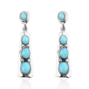 Santa Fe Style Kingman Turquoise Drop Earrings in Sterling Silver 4.25 ctw