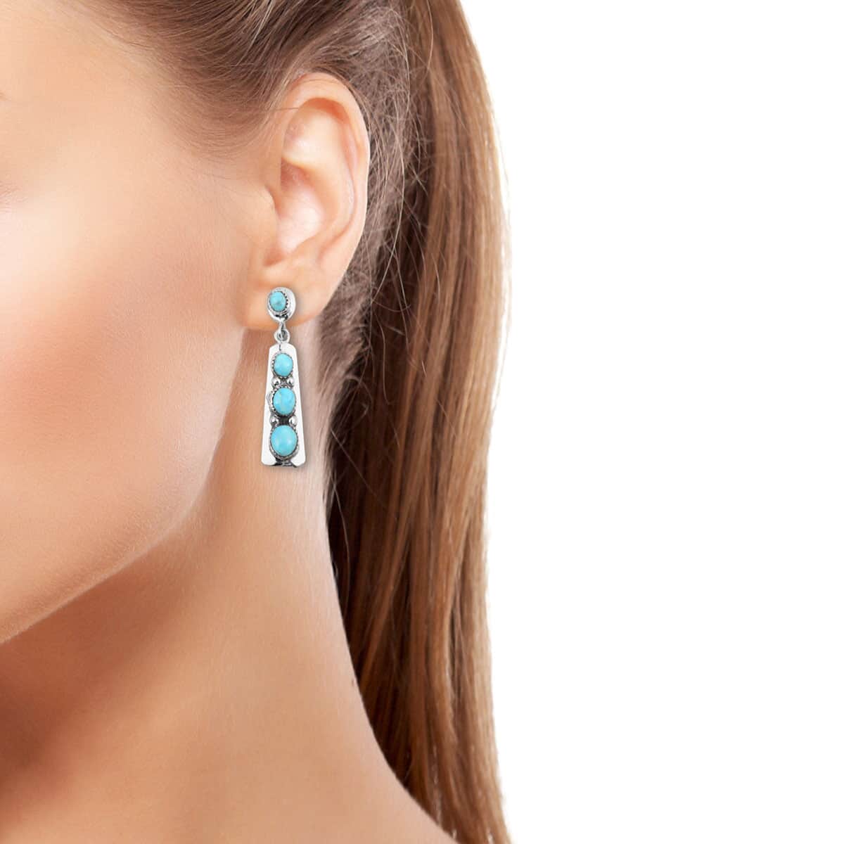 Santa Fe Style Kingman Turquoise Drop Earrings in Sterling Silver 4.25 ctw image number 1