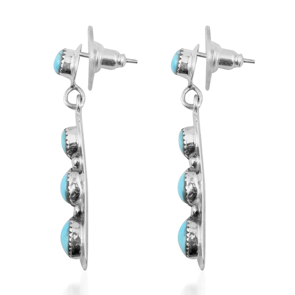 Santa Fe Style Kingman Turquoise Drop Earrings in Sterling Silver 4.25 ctw image number 2