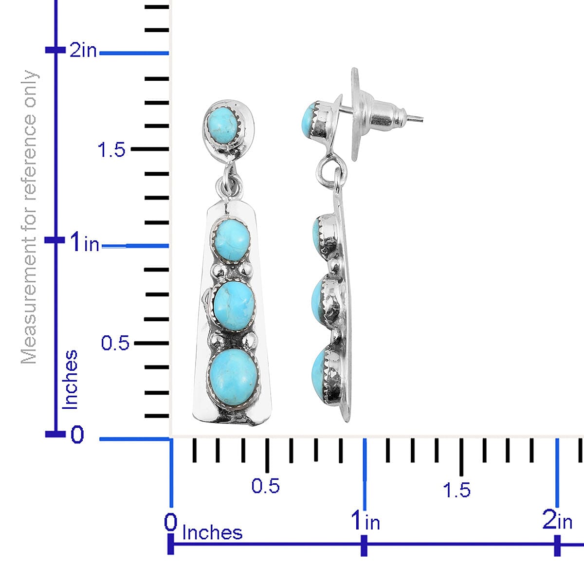 Santa Fe Style Kingman Turquoise Drop Earrings in Sterling Silver 4.25 ctw