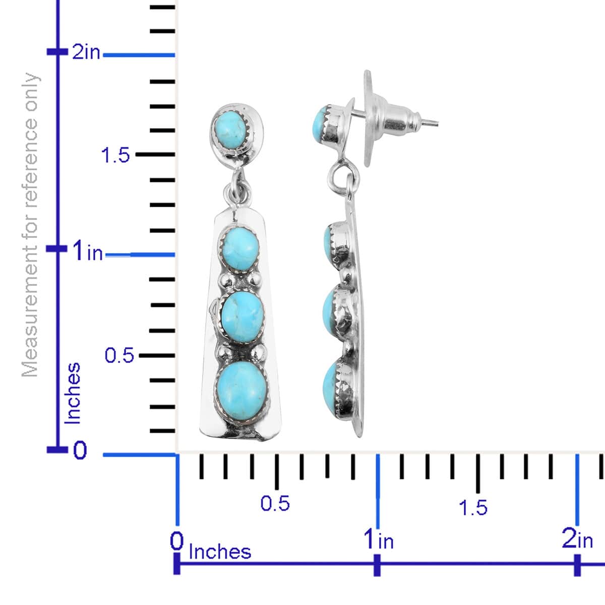 Santa Fe Style Kingman Turquoise Drop Earrings in Sterling Silver 4.25 ctw image number 3