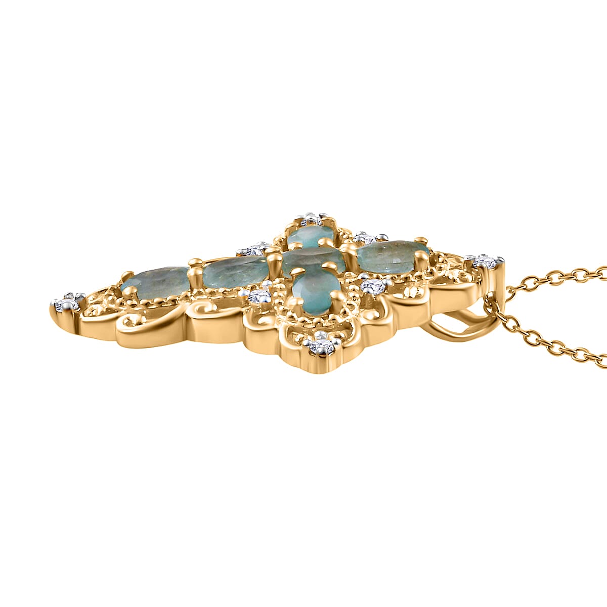 Grandidierite and Cambodian Zircon Necklace in Vermeil YG Over Sterling Silver, Cross Pendant 1.50 ctw (20 in) image number 3