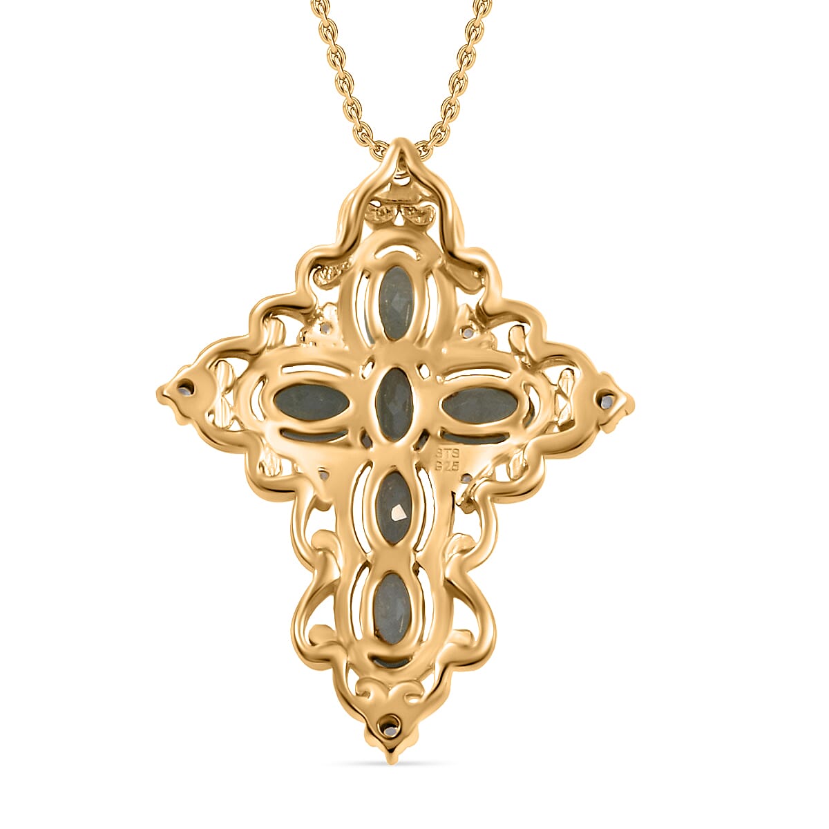 Grandidierite and Cambodian Zircon Necklace in Vermeil YG Over Sterling Silver, Cross Pendant 1.50 ctw (20 in) image number 4