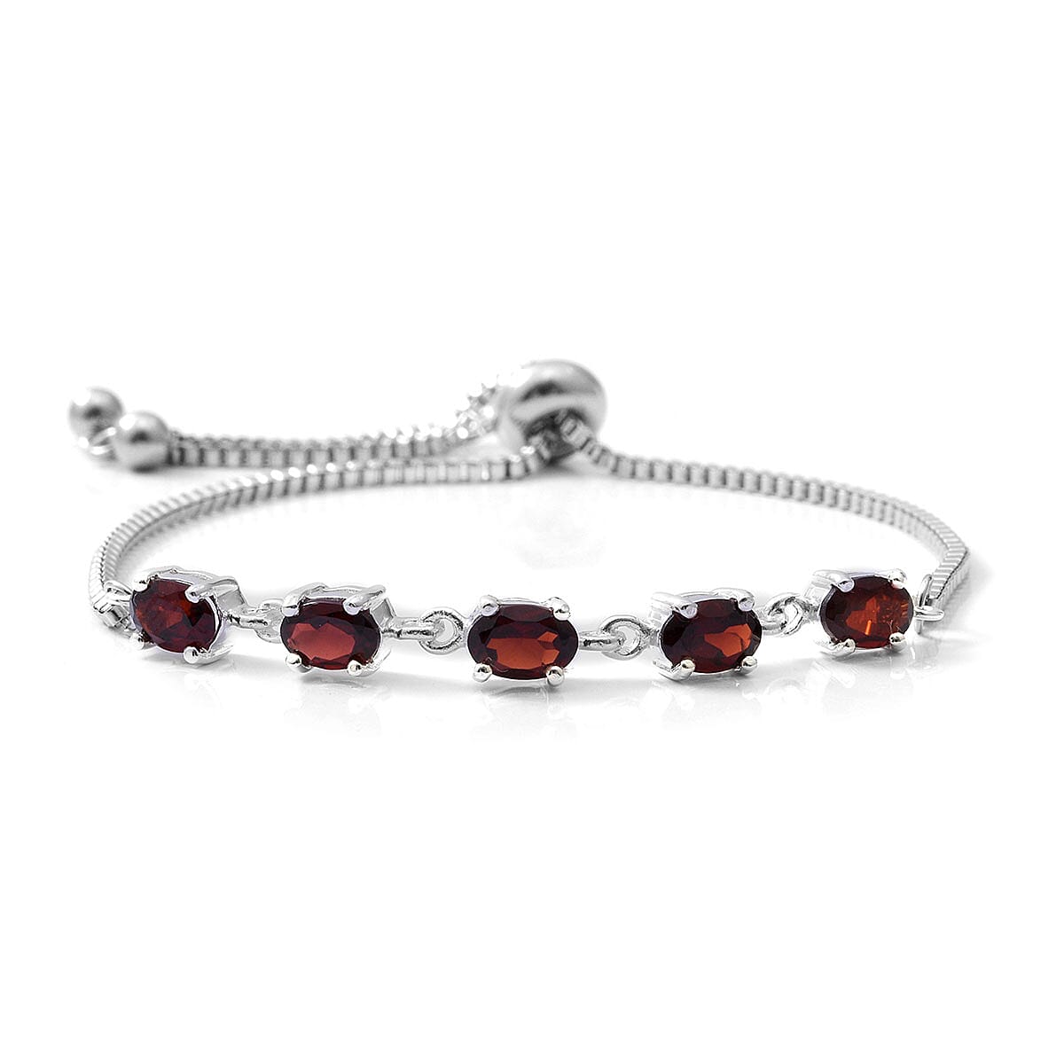 Mozambique Garnet Bolo Bracelet in Sterling Silver and Stainless Steel 2.80 ctw 