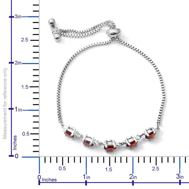 Mozambique Garnet Bolo Bracelet in Sterling Silver and Stainless Steel 2.80 ctw 