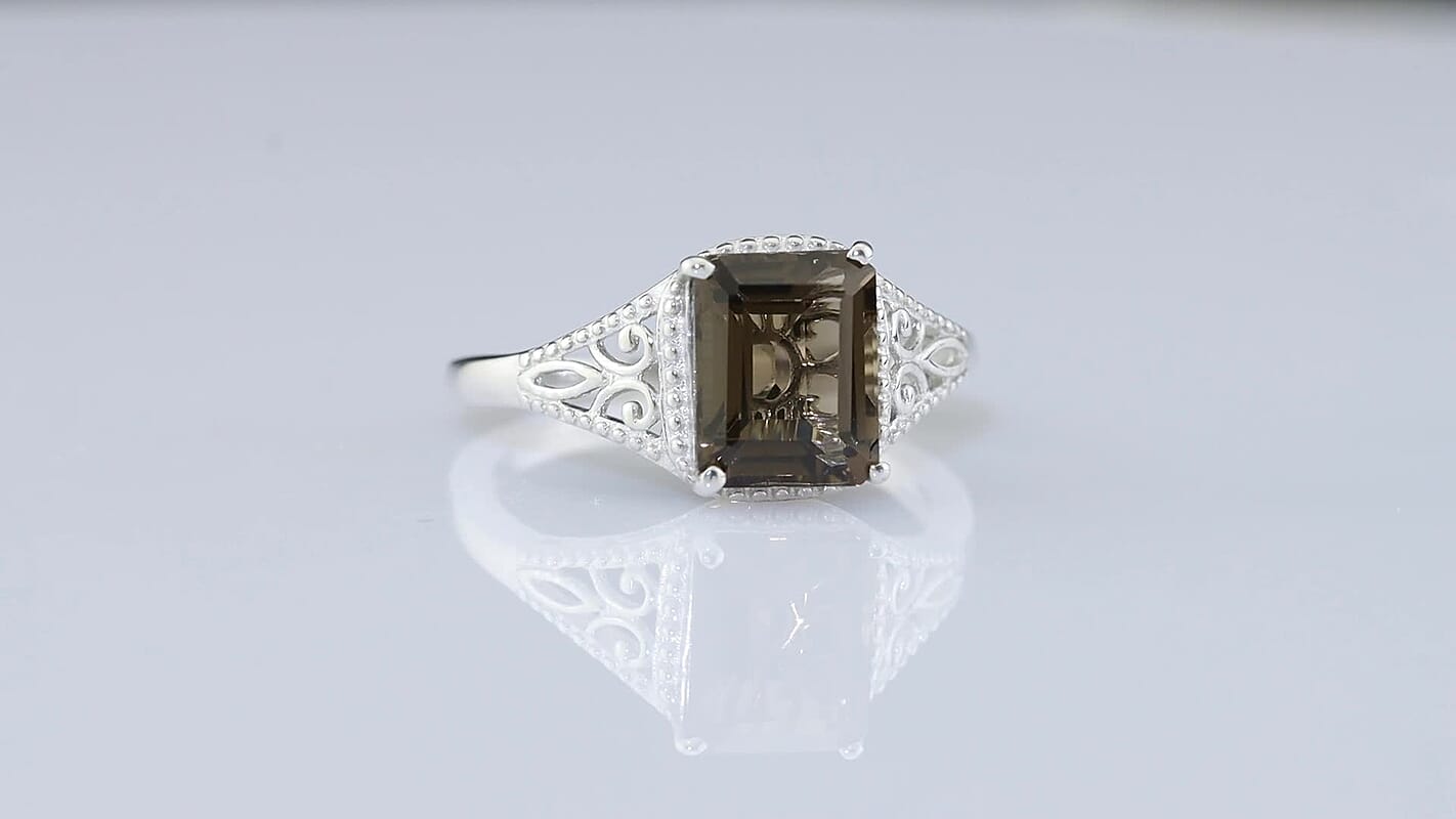 Brazilian Smoky Quartz Ring in Platinum Over Sterling Silver 3.65 ctw