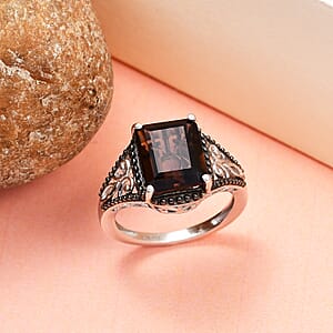 Brazilian Smoky Quartz Solitaire Ring in Platinum Over Sterling Silver (Size 10.0) 3.65 ctw
