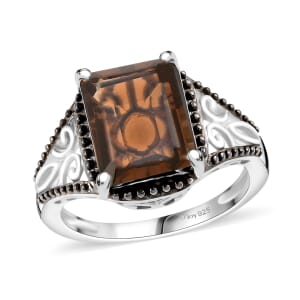 Brazilian Smoky Quartz Solitaire Ring in Platinum Over Sterling Silver (Size 11.0) 3.65 ctw
