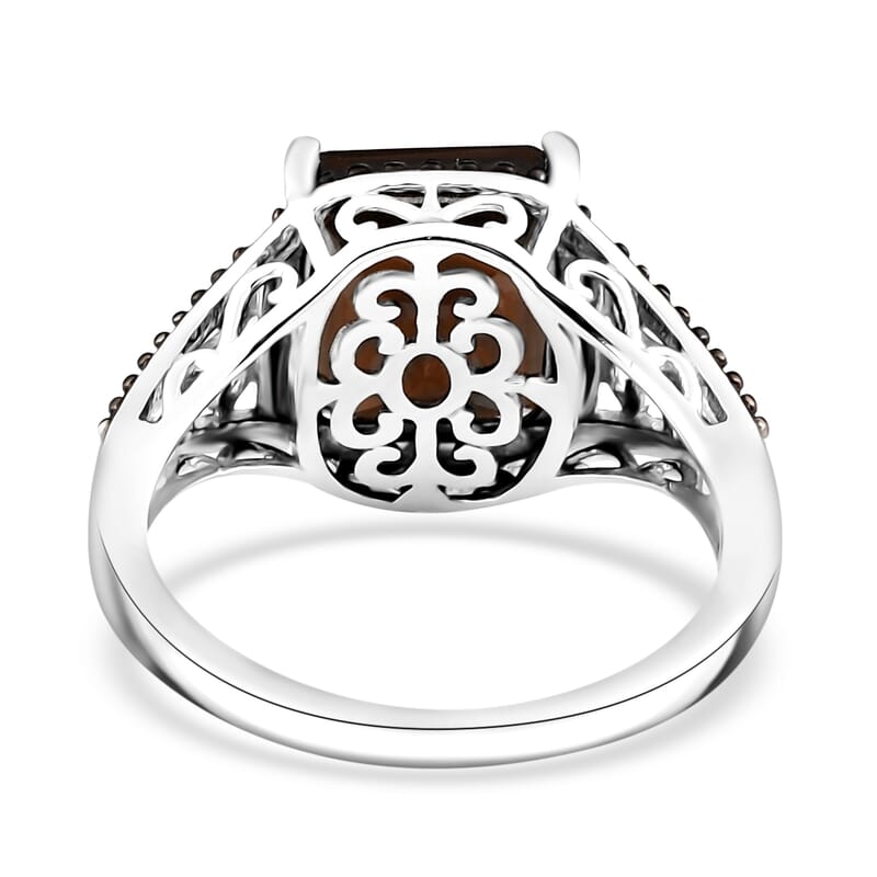 Brazilian Smoky Quartz Solitaire Ring in Platinum Over Sterling Silver (Size 11.0) 3.65 ctw