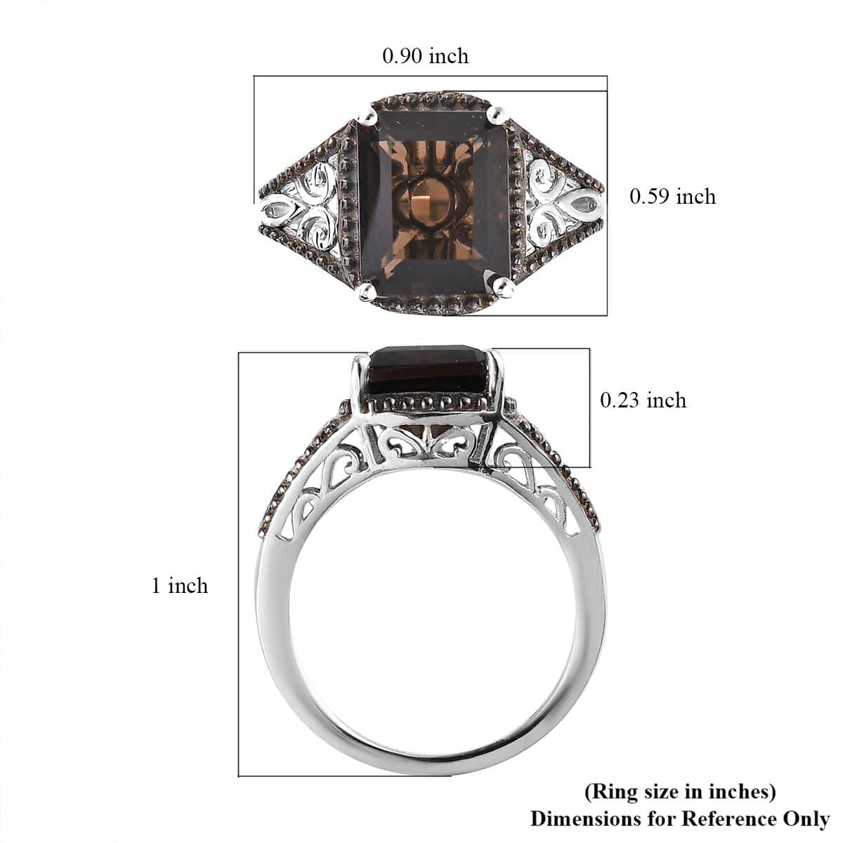 925 Sterling Silver Platinum Plated Brown Stone Smoky Quartz Ring Ct 2.6 Gifts