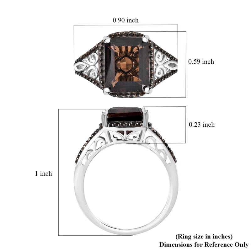 Brazilian Smoky Quartz 3.65 ctw Solitaire Ring in Platinum Over Sterling Silver (Size 6.0)
