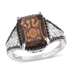 D'Joy Brazilian Smoky Quartz 3.65 ctw Solitaire Ring in Platinum Over Sterling Silver (Size 7.0)