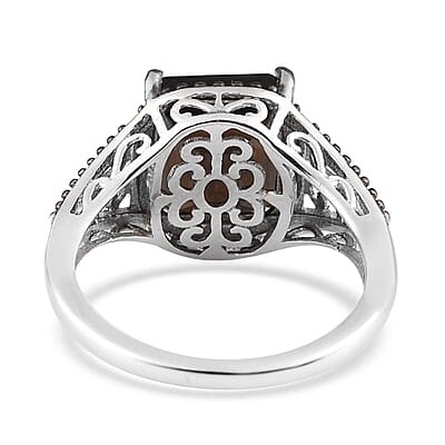 Brazilian Smoky Quartz Solitaire Ring in Platinum Over Sterling Silver (Size 8.0) 3.65 ctw