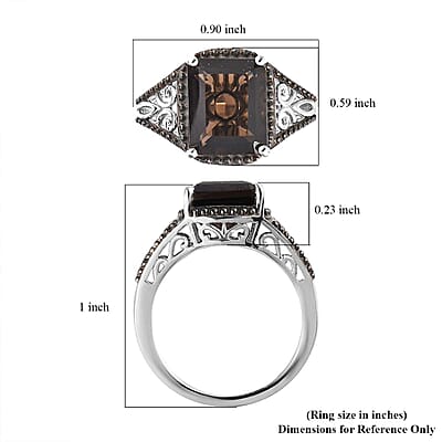 Brazilian Smoky Quartz Solitaire Ring in Platinum Over Sterling Silver (Size 8.0) 3.65 ctw