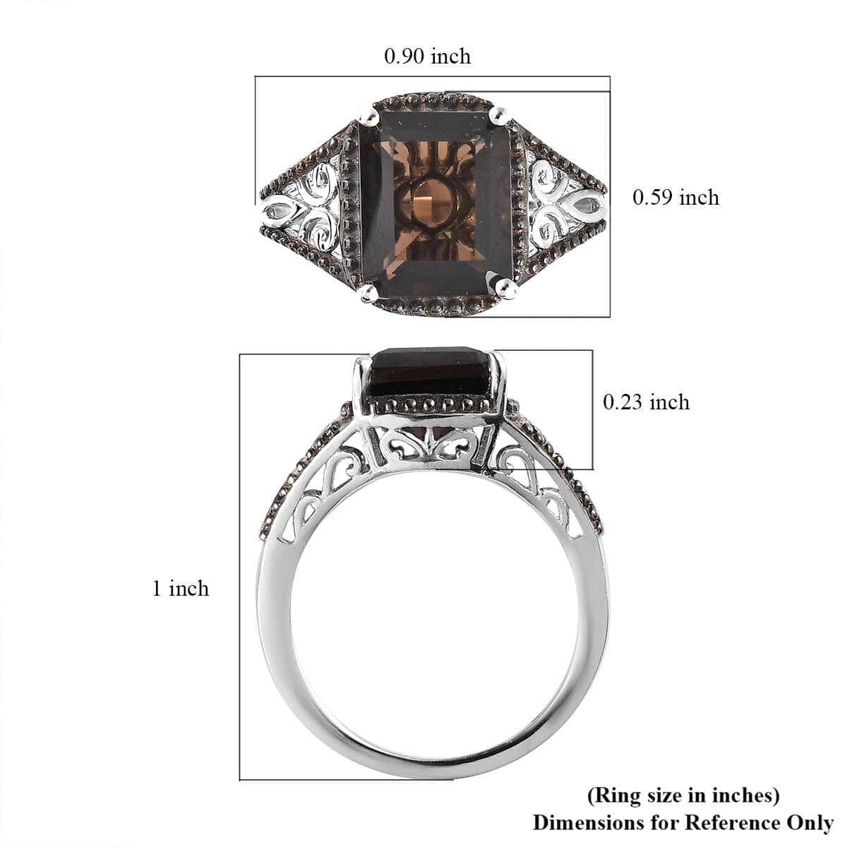 Brazilian Smoky Quartz Solitaire Ring in Platinum Over Sterling Silver (Size 8.0) 3.65 ctw image number 7