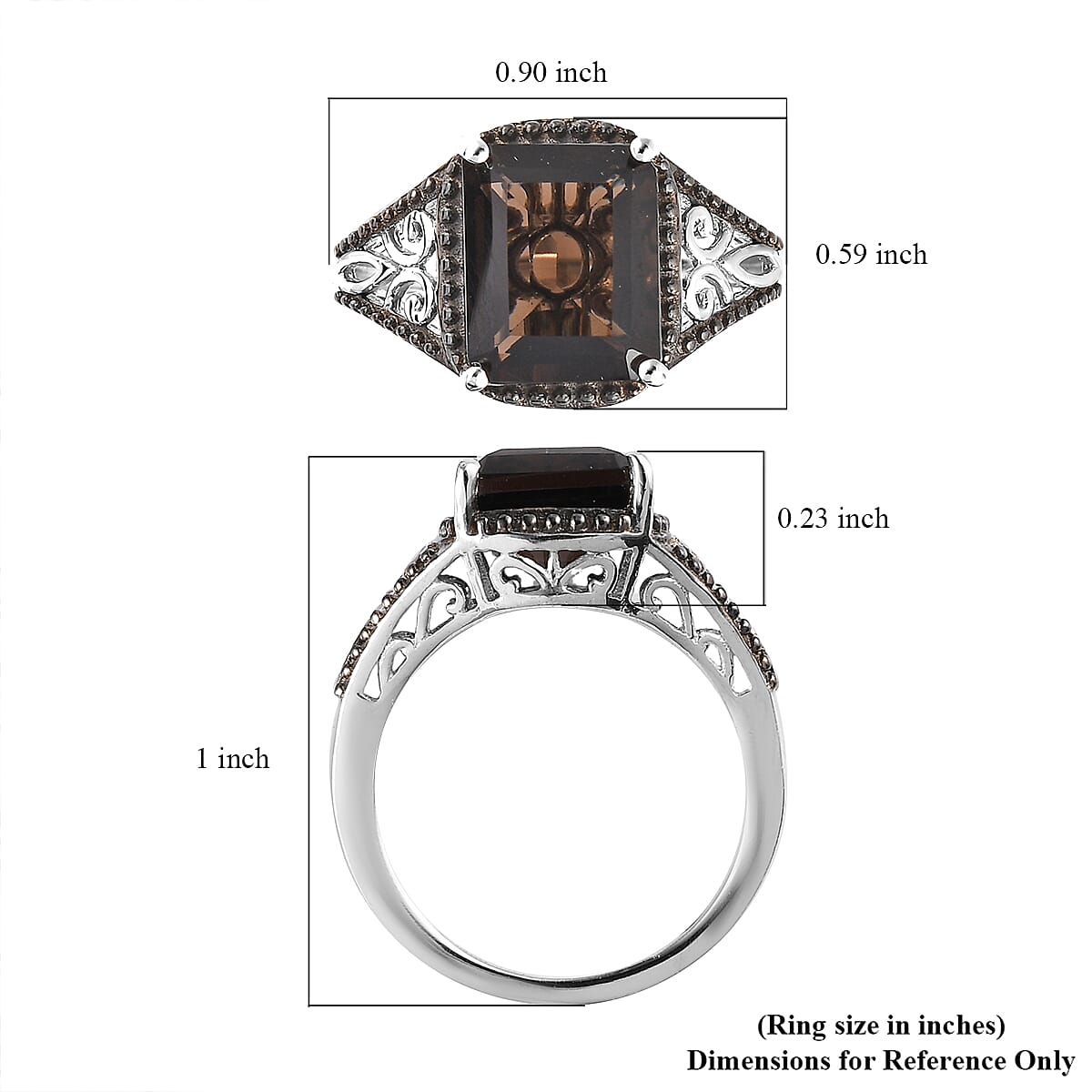 Brazilian Smoky Quartz 3.65 ctw Solitaire Ring in Platinum Over Sterling Silver (Size 9.0)