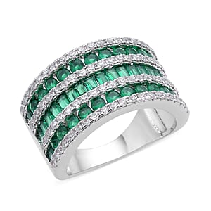 Simulated Green and White Diamond Band Ring in Silvertone (Size 8.0) 3.00 ctw