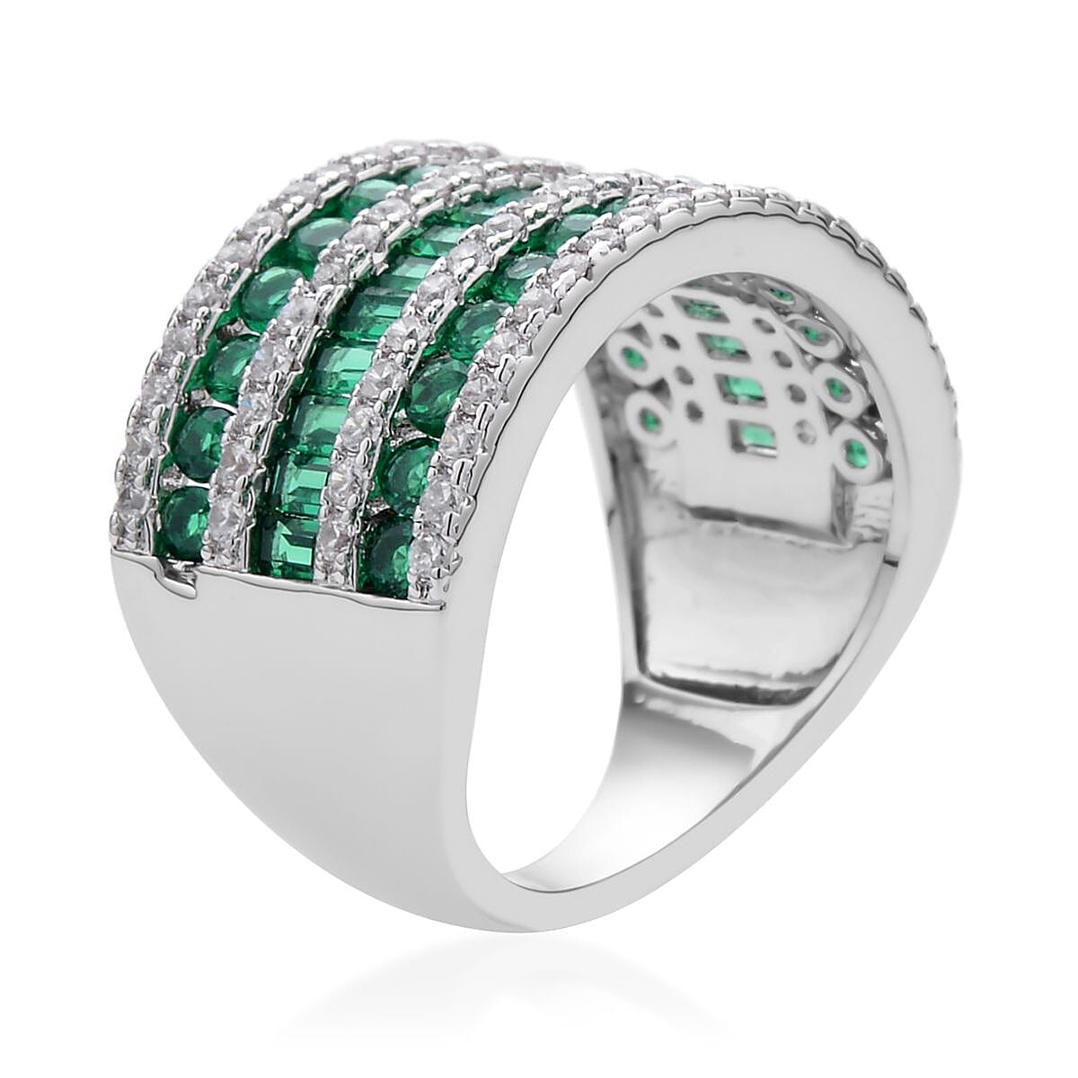 Simulated Green and White Diamond Band Ring in Silvertone (Size 8.0) 3.00 ctw image number 3